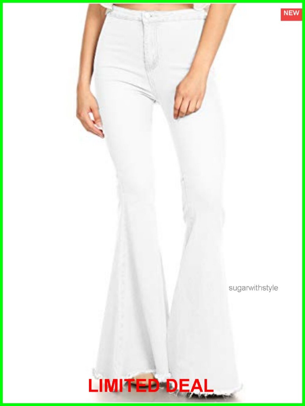 High Waist Flared Bell Bottom Jeans Cotton Stretch Wide Leg Full Length